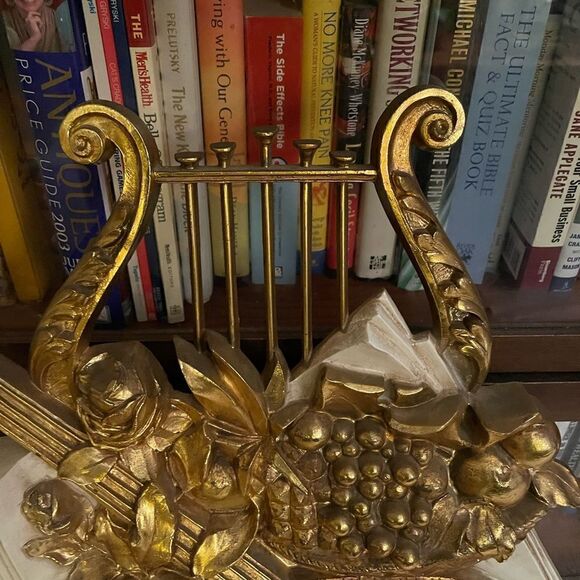 1971 SYROCO #7236 Music Theme Fruit Wall Hanging Plaque Vintage Mandolin Harp - Picture 4 of 5